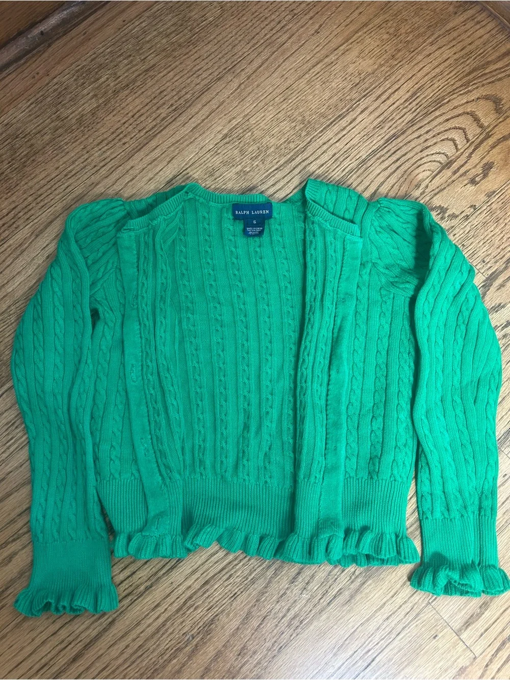 RALPH LAUREN Green Cable Knit Pony Button Up Cardigan Size 6